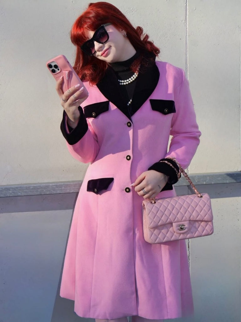 Rosa 1930er Samt Patchwork Taste Mantel