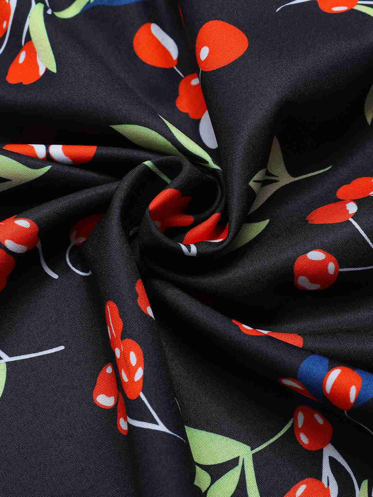 Rot 1940er Blumen V-Ausschnitt Knopf Kleid