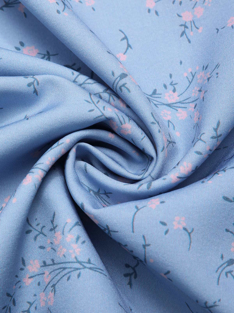 Rotes Geblümtes V-Ausschnitt-Knopfkleid 1930er