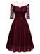 1950er Solides Schulterfreies Patchwork-Kleid Aus Spitze