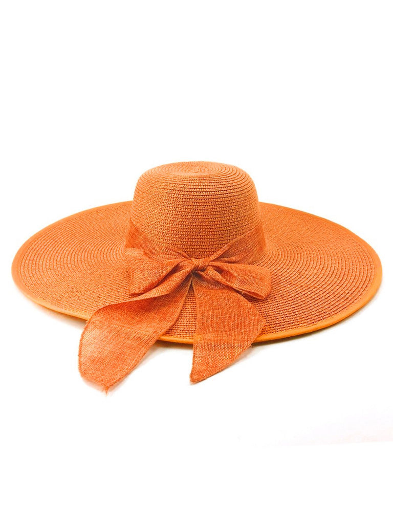 Rosa Raffia-Sonnenhut mit breiter Krempe und Band