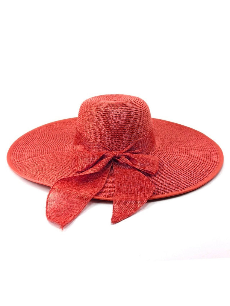 Rosa Raffia-Sonnenhut mit breiter Krempe und Band