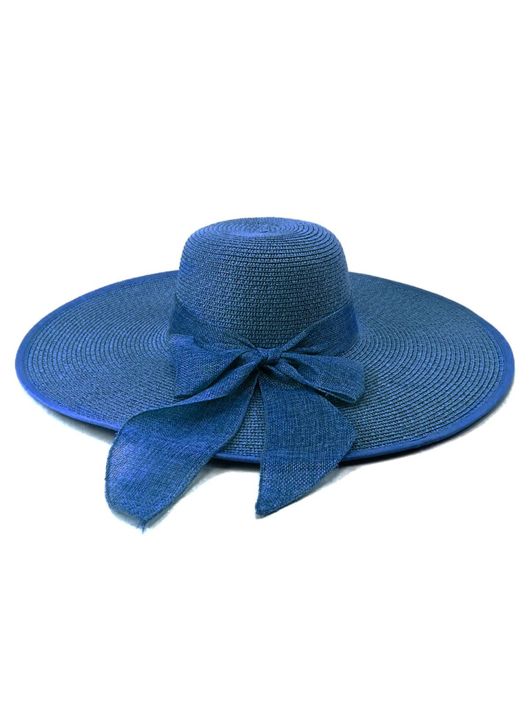 Rosa Raffia-Sonnenhut mit breiter Krempe und Band
