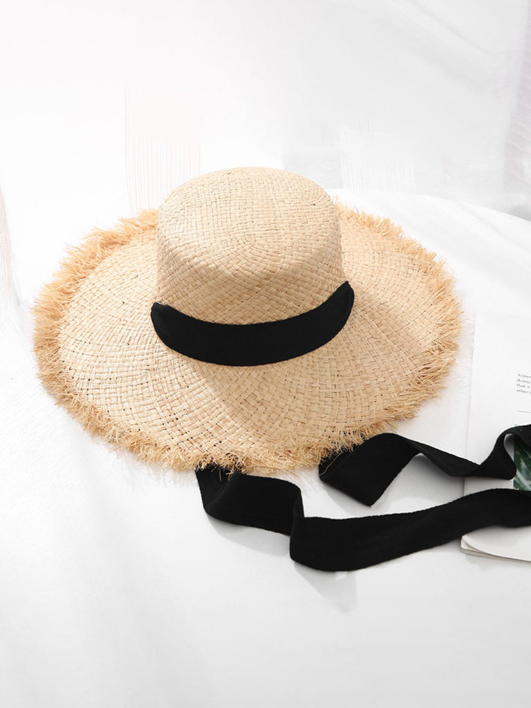 Vintage Khaki Stroh Breite Krempe Sonnenhut