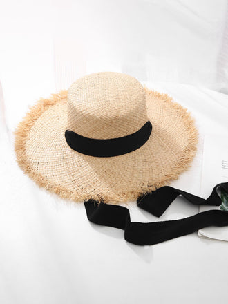 Vintage Khaki Stroh Breite Krempe Sonnenhut