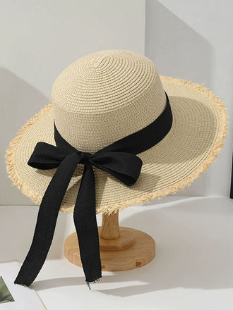 Bogen Flache Oberseite Stroh Breite Krempe Sonne Hut