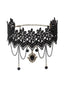 Schwarzer Gothic-Spitzenchoker mit Blättermotiv