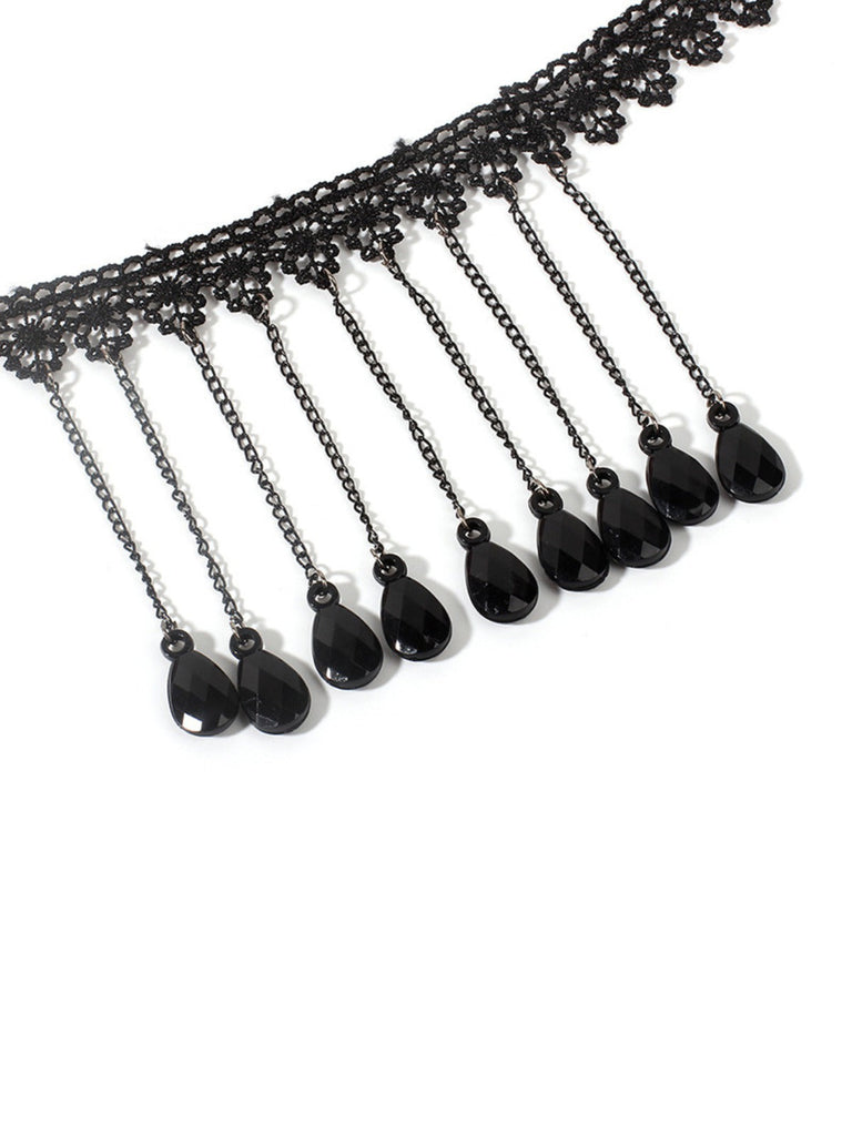 Rote Rose Gothic 3D Rose & Stickerei Spitze Choker Halskette