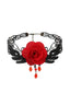 Rote Rose Gothic 3D Rose & Stickerei Spitze Choker Halskette