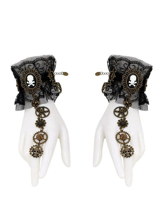 Schwarz Vintage Gothic Punk Spitze Armband Mit Ring