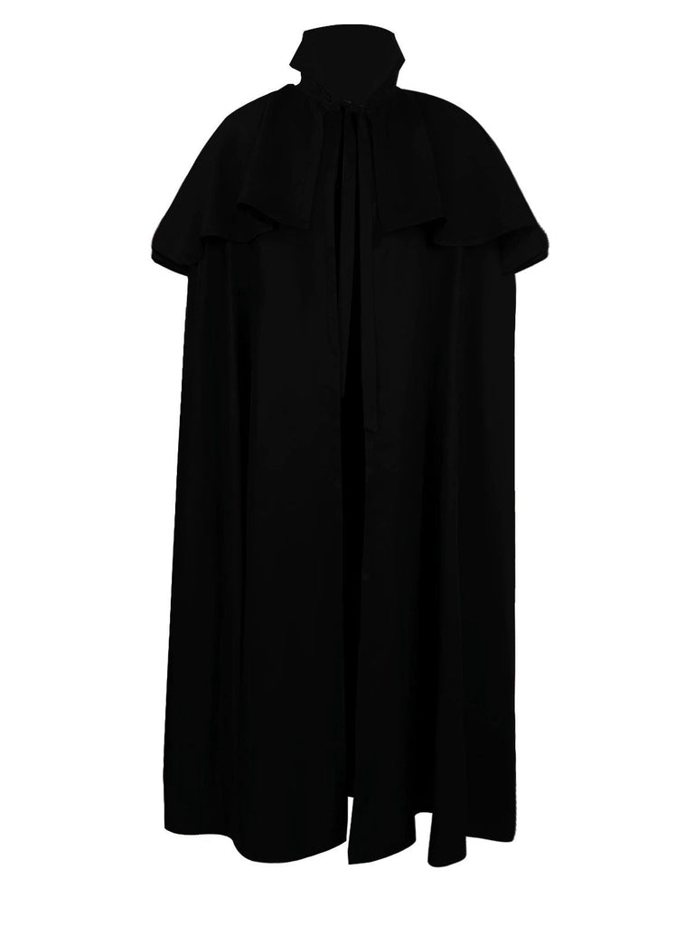 Schwarz 1930er Solide Halloween Gothic Mittelalterlich Tod Mantel