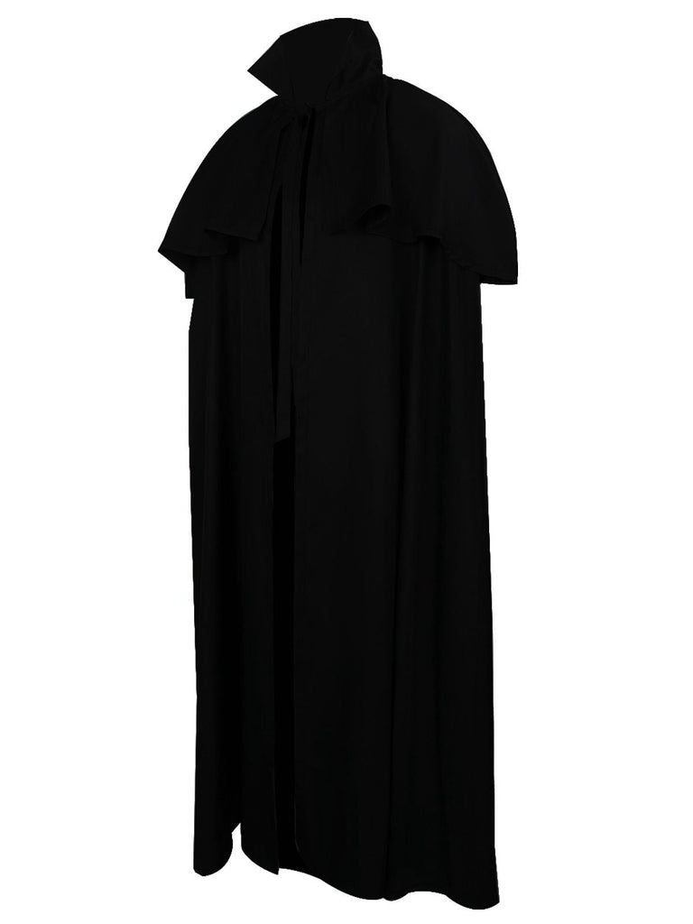 Schwarz 1930er Solide Halloween Gothic Mittelalterlich Tod Mantel