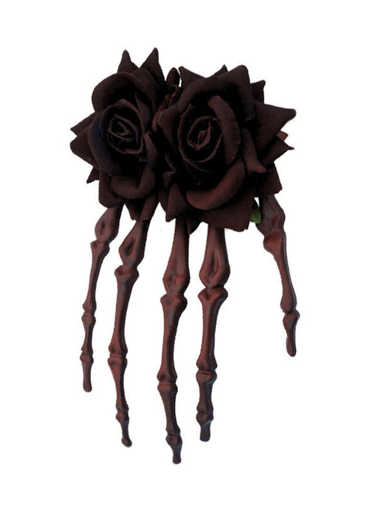 Tiefrot Vintage Rose Skeleton Hand Haarnadel
