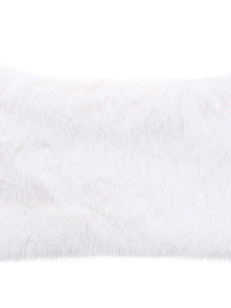 Weiß 1970er Solide Kunstpelz Pompon Binden Schal