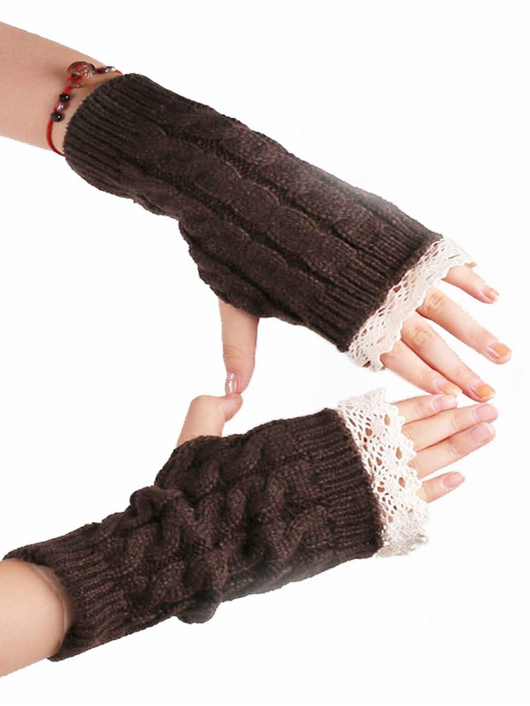 handschuhe spitze stricken Vintage Spitze Patchwork Verdreht Stricken Fingerlos Handschuhe – retro  stage-German