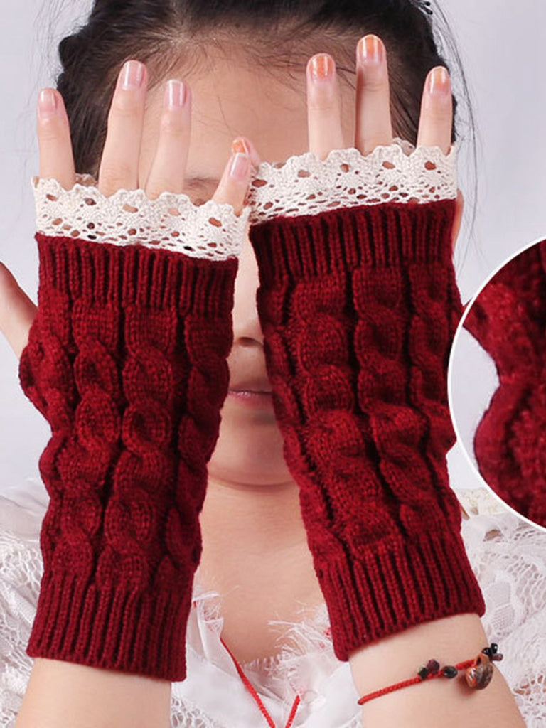 handschuhe spitze stricken Vintage Spitze Patchwork Verdreht Stricken Fingerlos Handschuhe