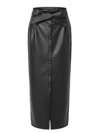 Belted PU Leather Vintage Maxi Skirt 3
