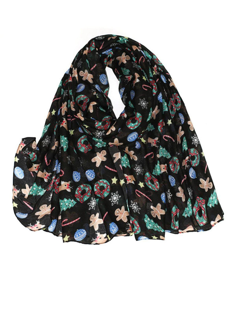 Vintage Weihnachten Karikatur Gedruckt Seide Schal