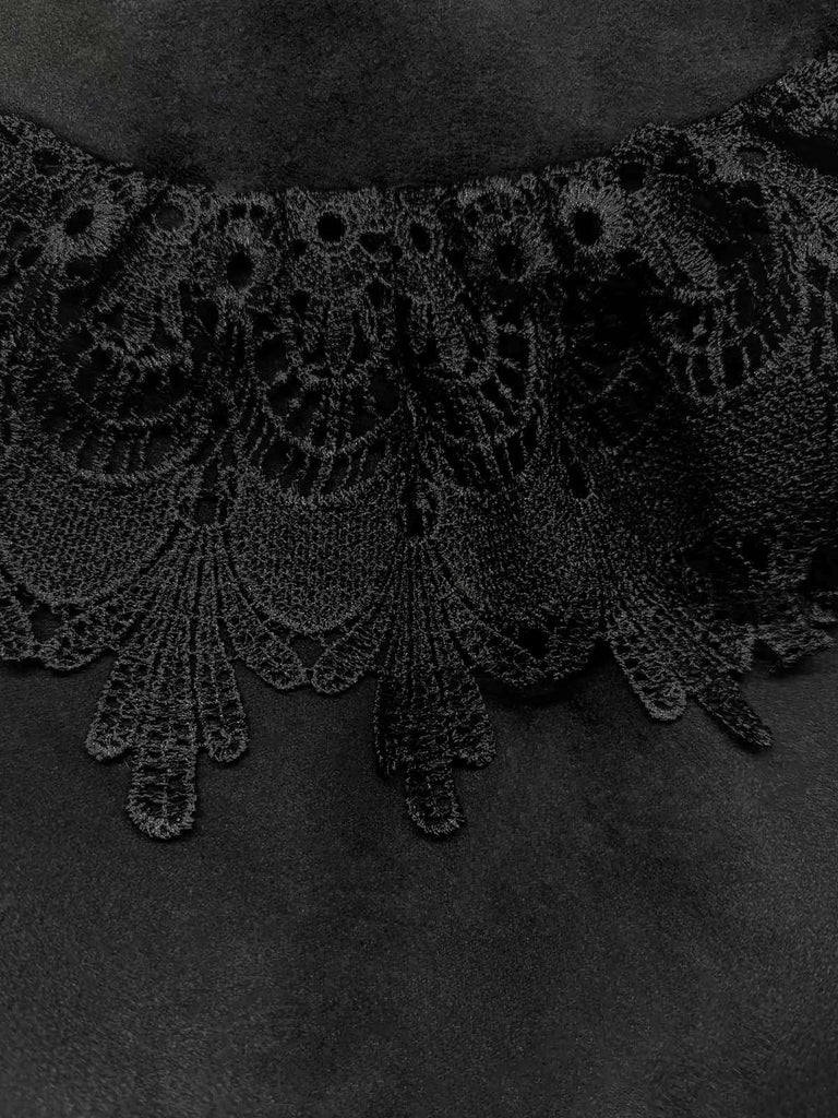 1960er Schwarz Katze Spitze Plüschbesatz Kapuzenumhang