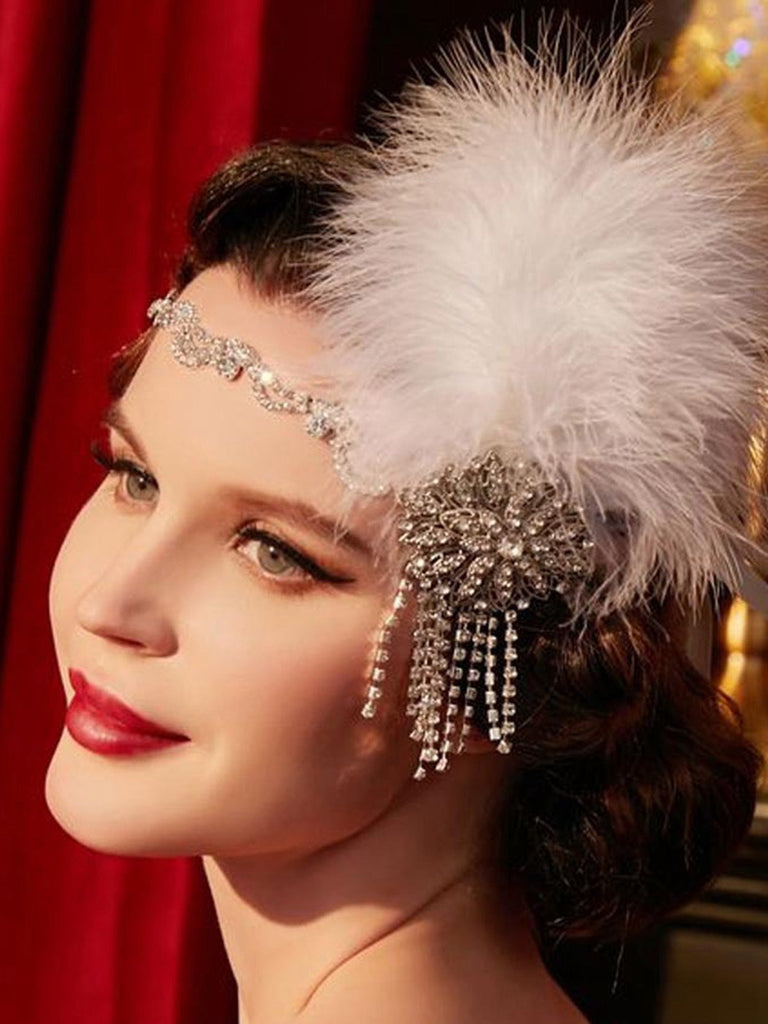 1920er Gatsby Feder Strassstein Blumen Kopfschmuck