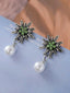 Grünes Vintage Edelweiß-Hängeohrringe mit Perlen und Strass