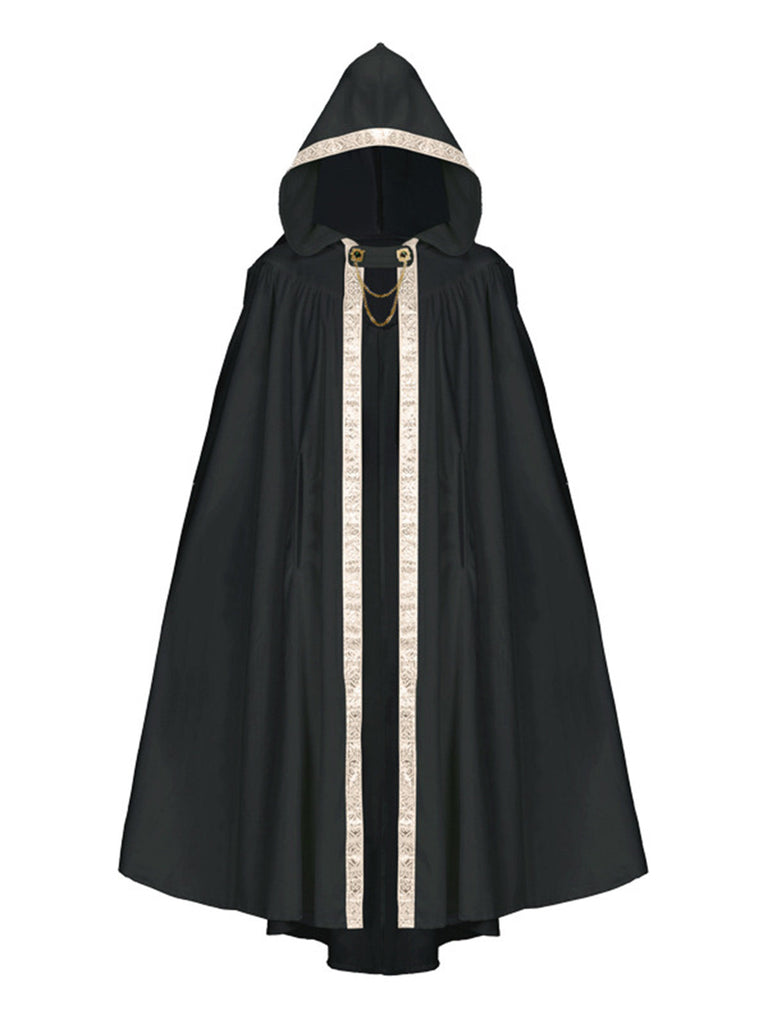 Grünes 50er Mittelalter-Halloween-Cape mit Kapuze und Kettenverschluss