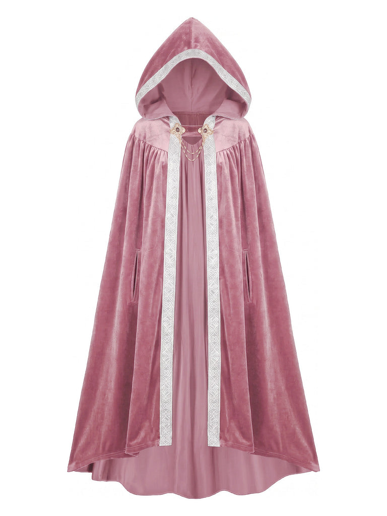 Grünes 50er Mittelalter-Halloween-Cape mit Kapuze und Kettenverschluss
