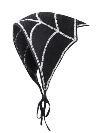 Schwarzes Halloween-Kopftuch mit Spinnennetz-Print und Bindeband