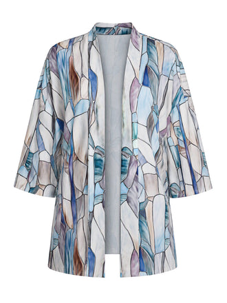 70er Kimono mit Glasfenster- und Geometrie-Print