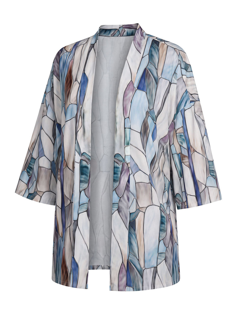 70er Geometrie-Set mit Cardigan, Crop-Top und Shorts