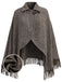 Braunes 70er Strickcape in Wolloptik mit Revers und Fransen