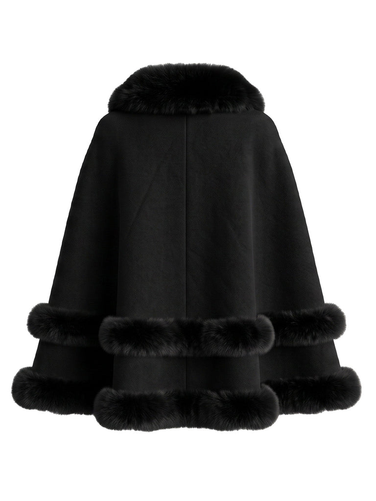 50er Wildleder-Cape mit Kunstpelzbesatz