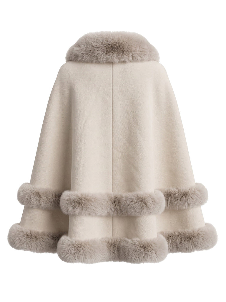 50er Wildleder-Cape mit Kunstpelzbesatz