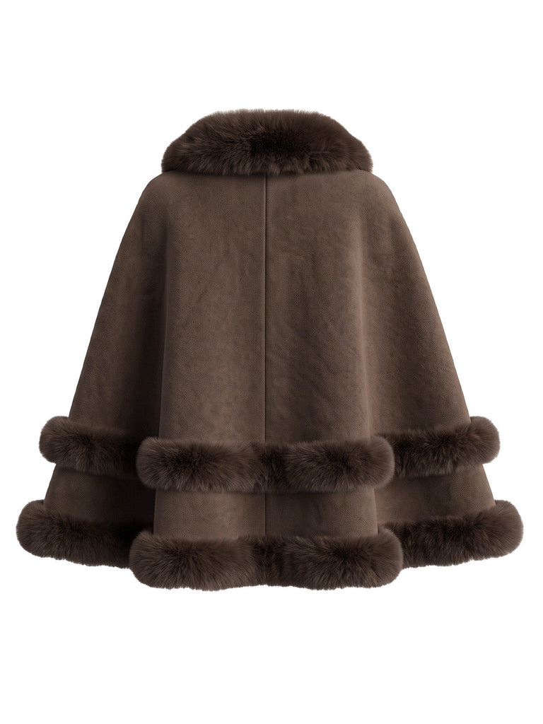 50er Wildleder-Cape mit Kunstpelzbesatz