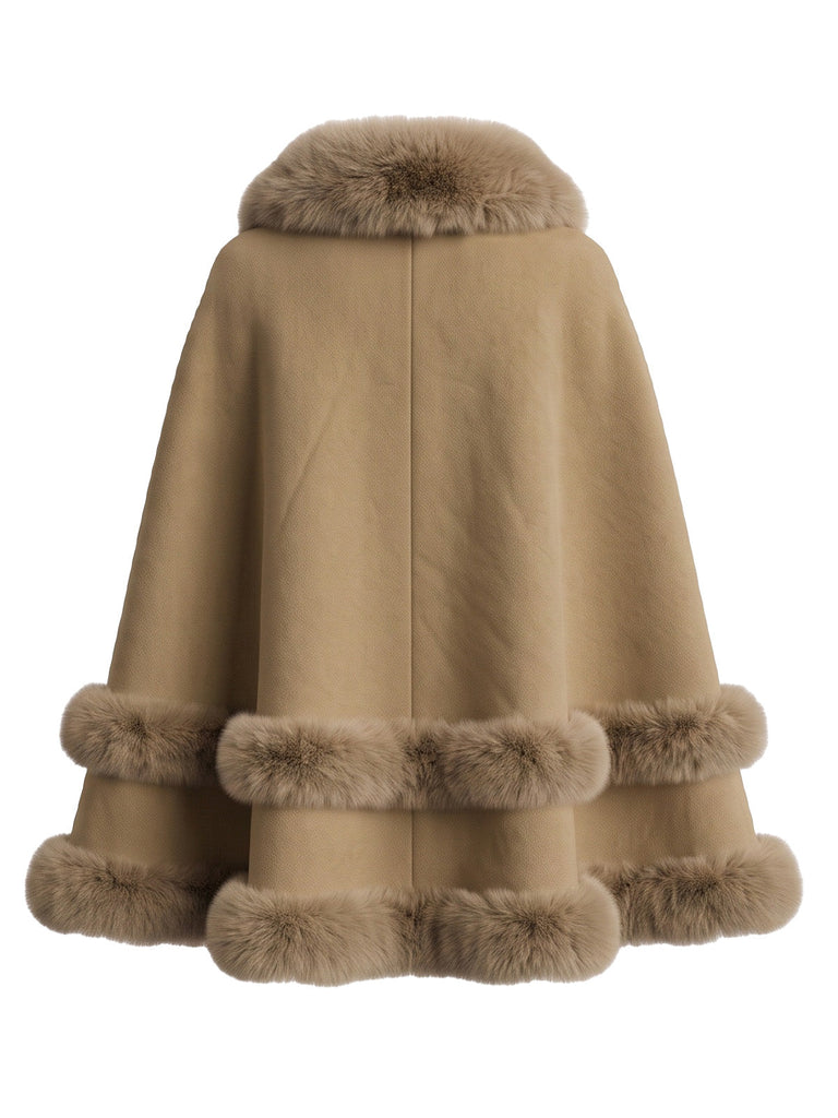 50er Wildleder-Cape mit Kunstpelzbesatz