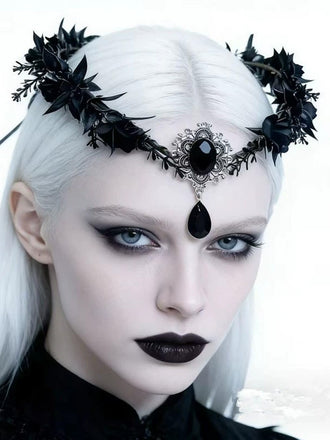 Schwarzes Gothic-Haarband mit Dornen und Edelstein