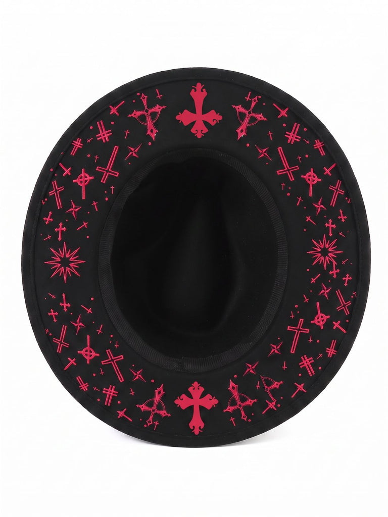 Schwarzer Halloween Gothic Hut mit Print