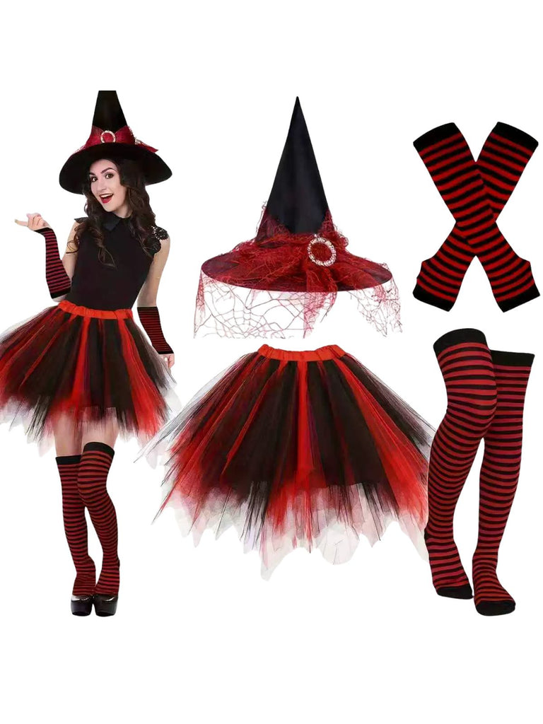 Halloween Accessoire-Set mit Hexenhut, Tutu und Streifenstrümpfen