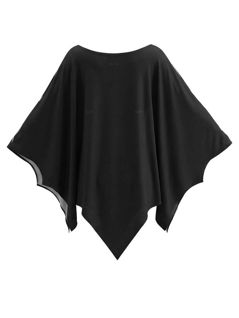 70er Gothic Halloween Poncho mit Spinnennetz