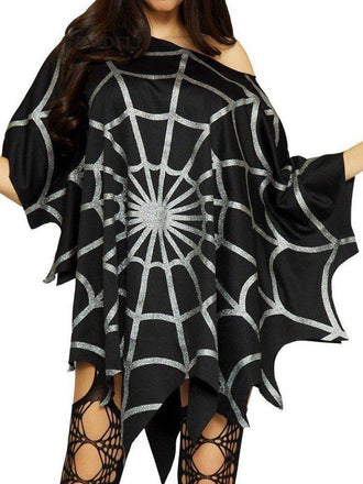 70er Gothic Halloween Poncho mit Spinnennetz