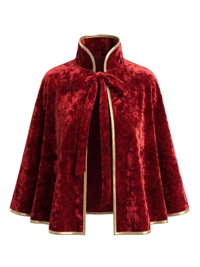 30er Weihnachtscape aus Samt mit Goldborten