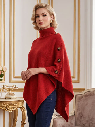 50er Strickponcho mit Rollkragen