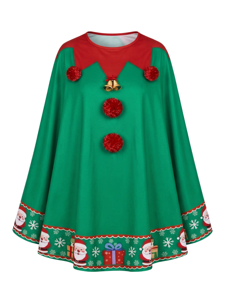 40er Weihnachtselfen-Cape mit Bommeln und Glöckchen