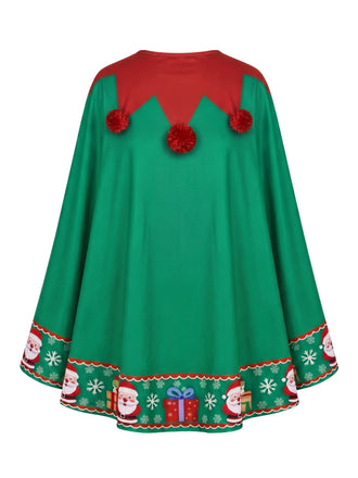40er Weihnachtselfen-Cape mit Bommeln und Glöckchen