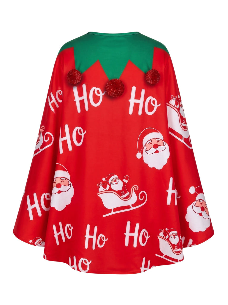 40er Weihnachtselfen-Cape mit Bommeln und Glöckchen