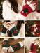 Fingerlose Weihnachts-Strickhandschuhe mit Tannenbäumen und Bommeln