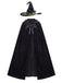 Schwarzes 80er Halloween Hexen-Cape mit Samt, Kapuze und Hut