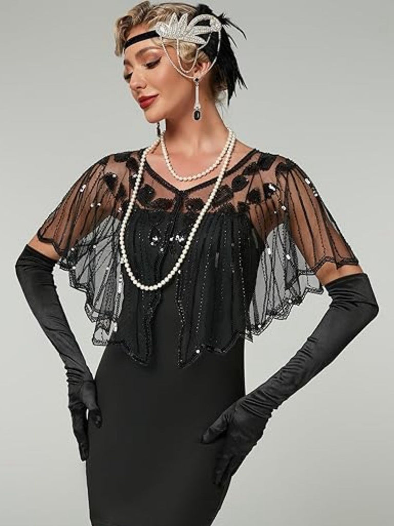 1920er Geometrisch Pailletten Kurzer Umhang