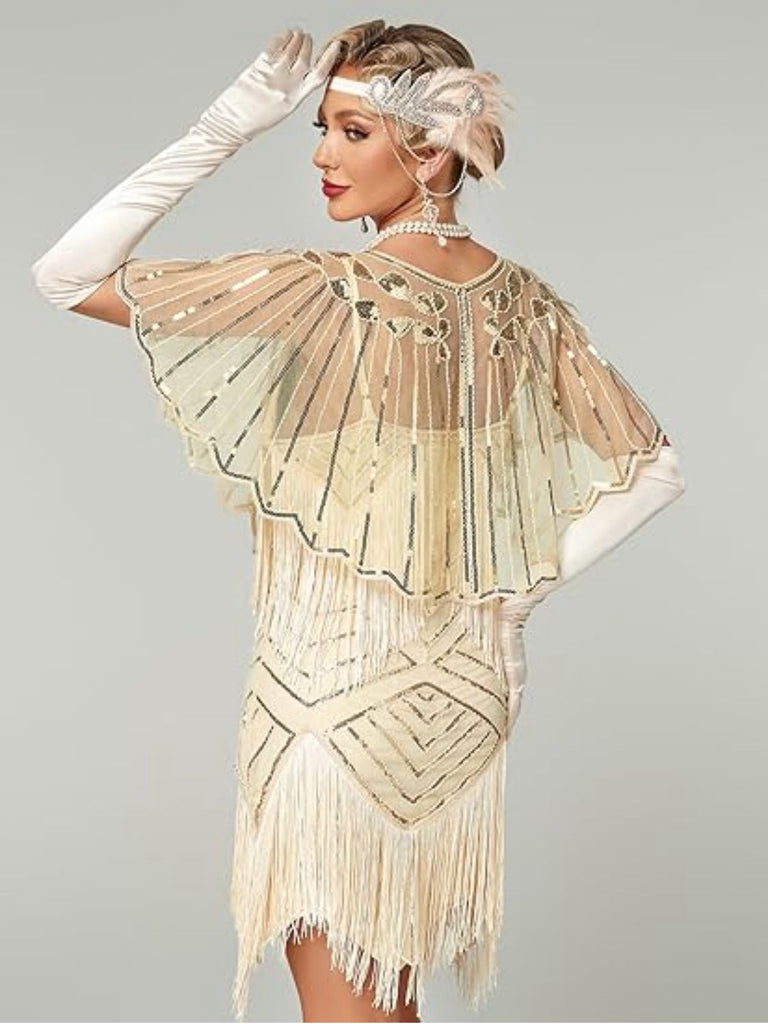 1920er Geometrisch Pailletten Kurzer Umhang