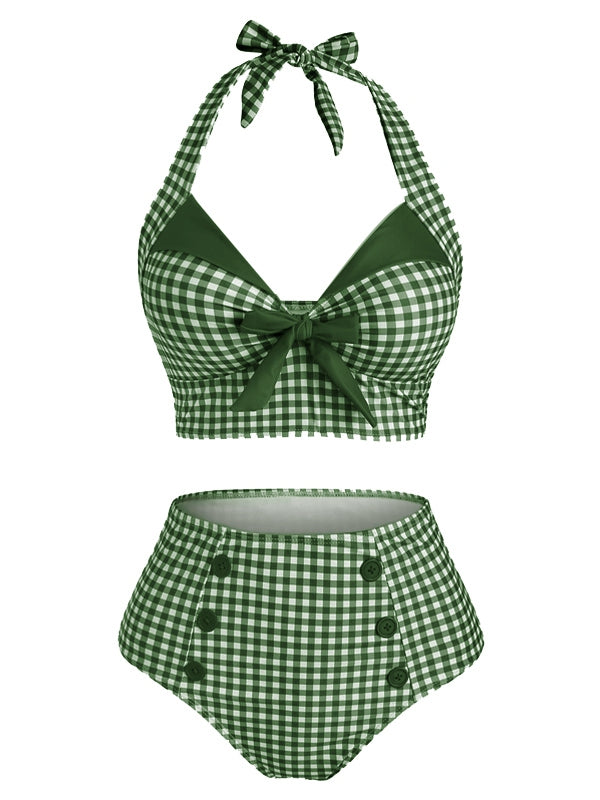 Rot 2PCS SCHWARZ PLAID NECKHOLDER BADEANZUG